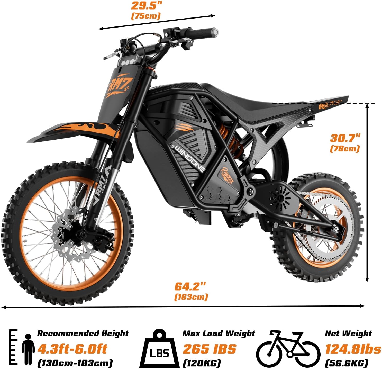 Windone RM7 Electric Dirt Bike for Teens Adults Age 13+, 2200W Peak Ebike, 48V 22.5Ah Up to 37MPH & 45-Mile Electric Motorcycle, 14"/12" Off-Road Tire E-Bike, Dual Hydraulic Brakes, Full Suspension