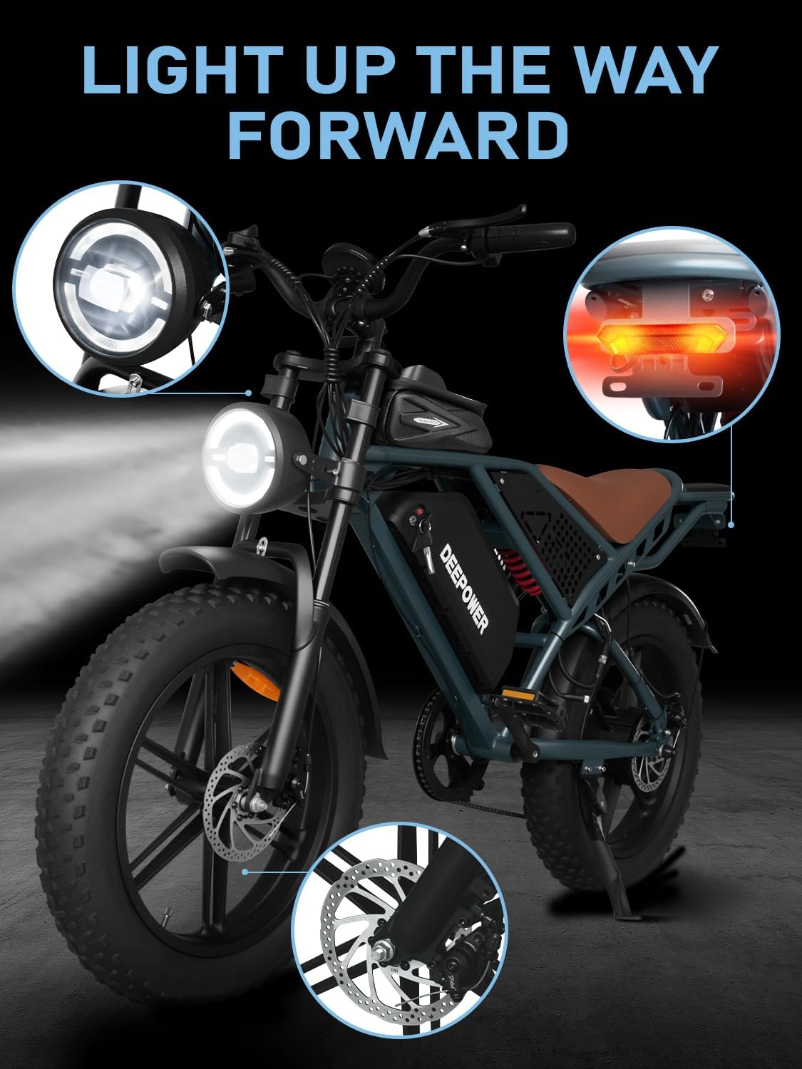 DEEPOWER Electric Bike for Adults,1500W Peak Motor 30MPH Electric Dirt Bike,Dual Suspension Ebikes for Adults, 20" Fat Tire E Bike with 624Wh 40 Miles Battery,UL2849 Tested