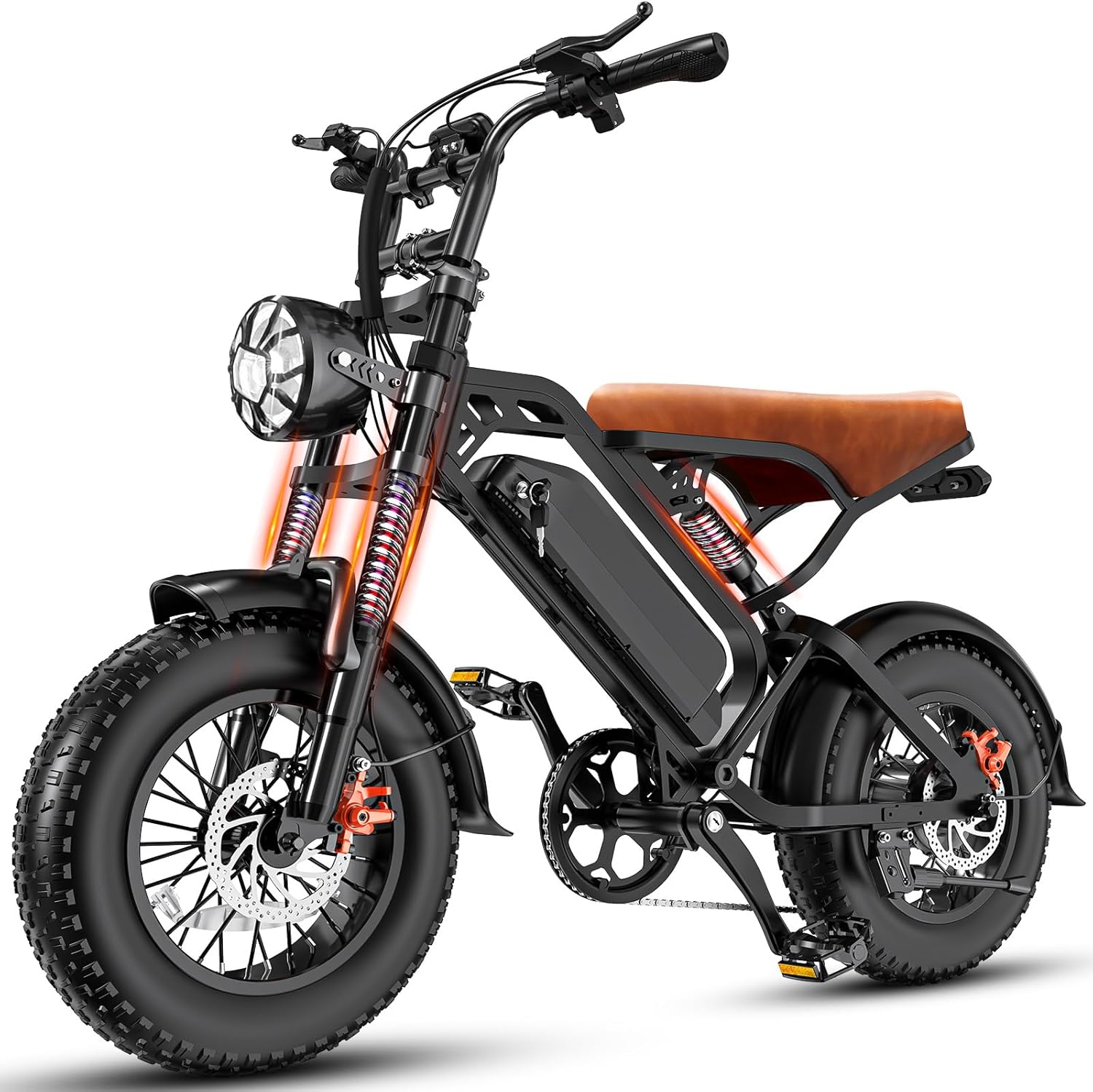 Heavy-Duty Foldable Electric Bike for Adults with 7-Shock Suspension, 500+ lbs Capacity, 740W Motor, 25MPH, 720Wh Battery, 20 Mile Range, 14“ Fat Tires Commuter Electric Bicycles for Road & Mountain