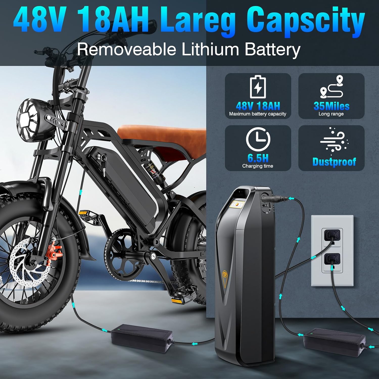 Heavy-Duty Foldable Electric Bike for Adults with 7-Shock Suspension, 500+ lbs Capacity, 740W Motor, 25MPH, 720Wh Battery, 20 Mile Range, 14“ Fat Tires Commuter Electric Bicycles for Road & Mountain