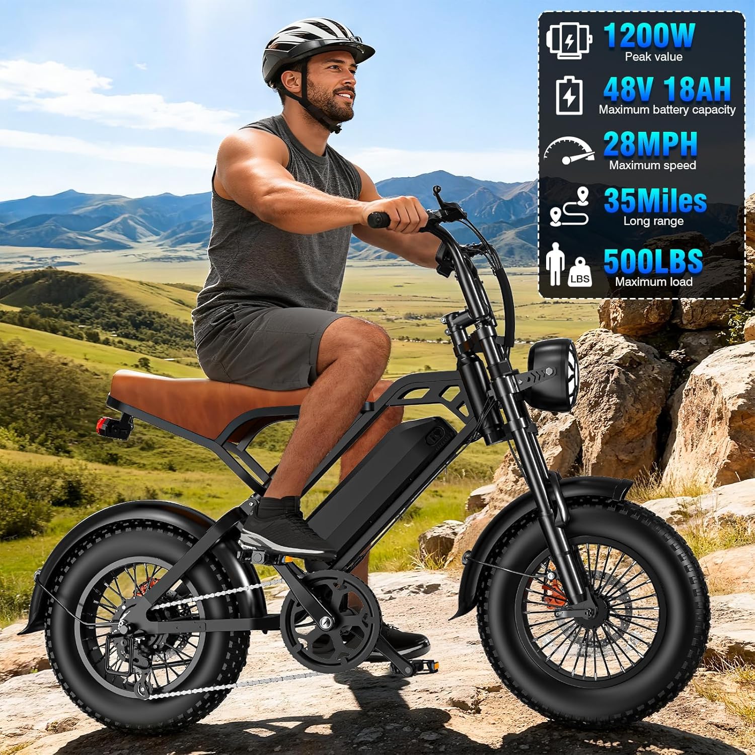 Heavy-Duty Foldable Electric Bike for Adults with 7-Shock Suspension, 500+ lbs Capacity, 740W Motor, 25MPH, 720Wh Battery, 20 Mile Range, 14“ Fat Tires Commuter Electric Bicycles for Road & Mountain