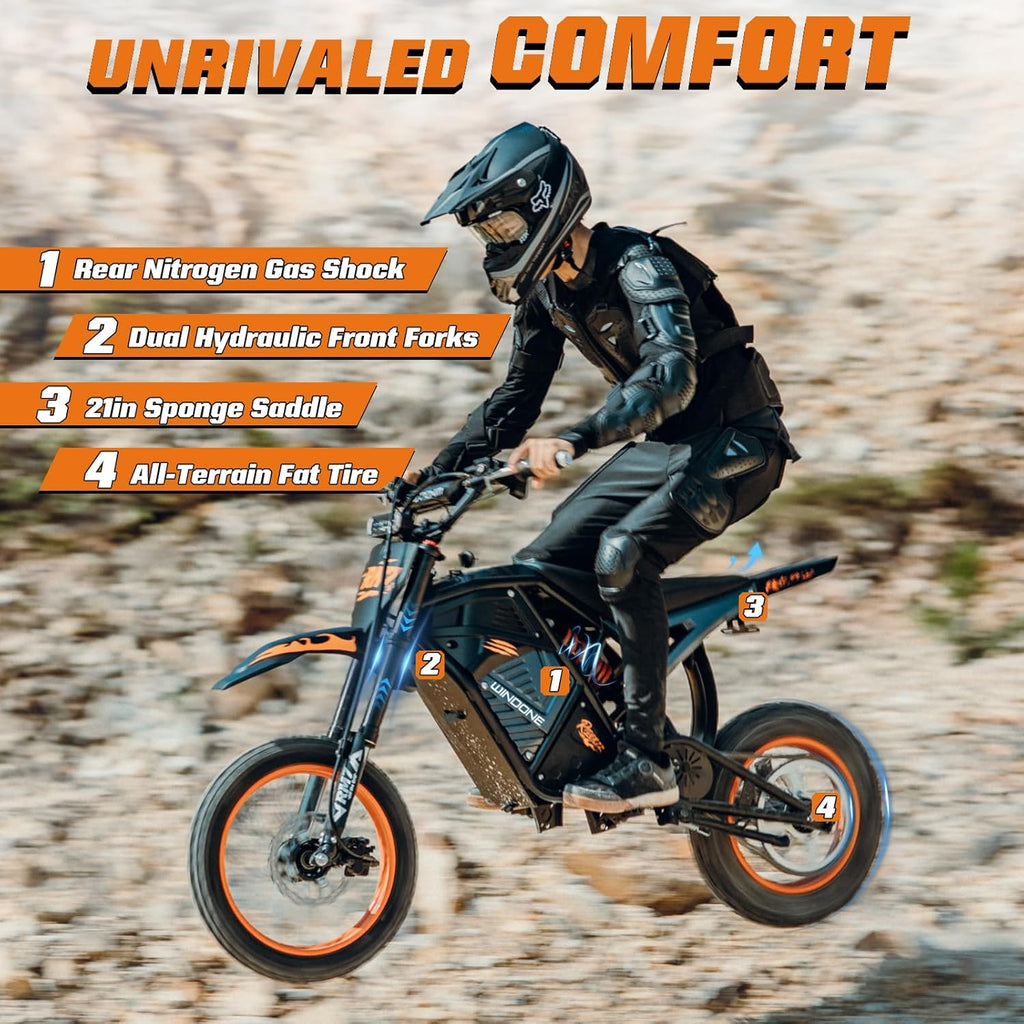 Windone RM7 Electric Dirt Bike for Teens Adults Age 13+, 2200W Peak Ebike, 48V 22.5Ah Up to 37MPH & 45-Mile Electric Motorcycle, 14"/12" Off-Road Tire E-Bike, Dual Hydraulic Brakes, Full Suspension
