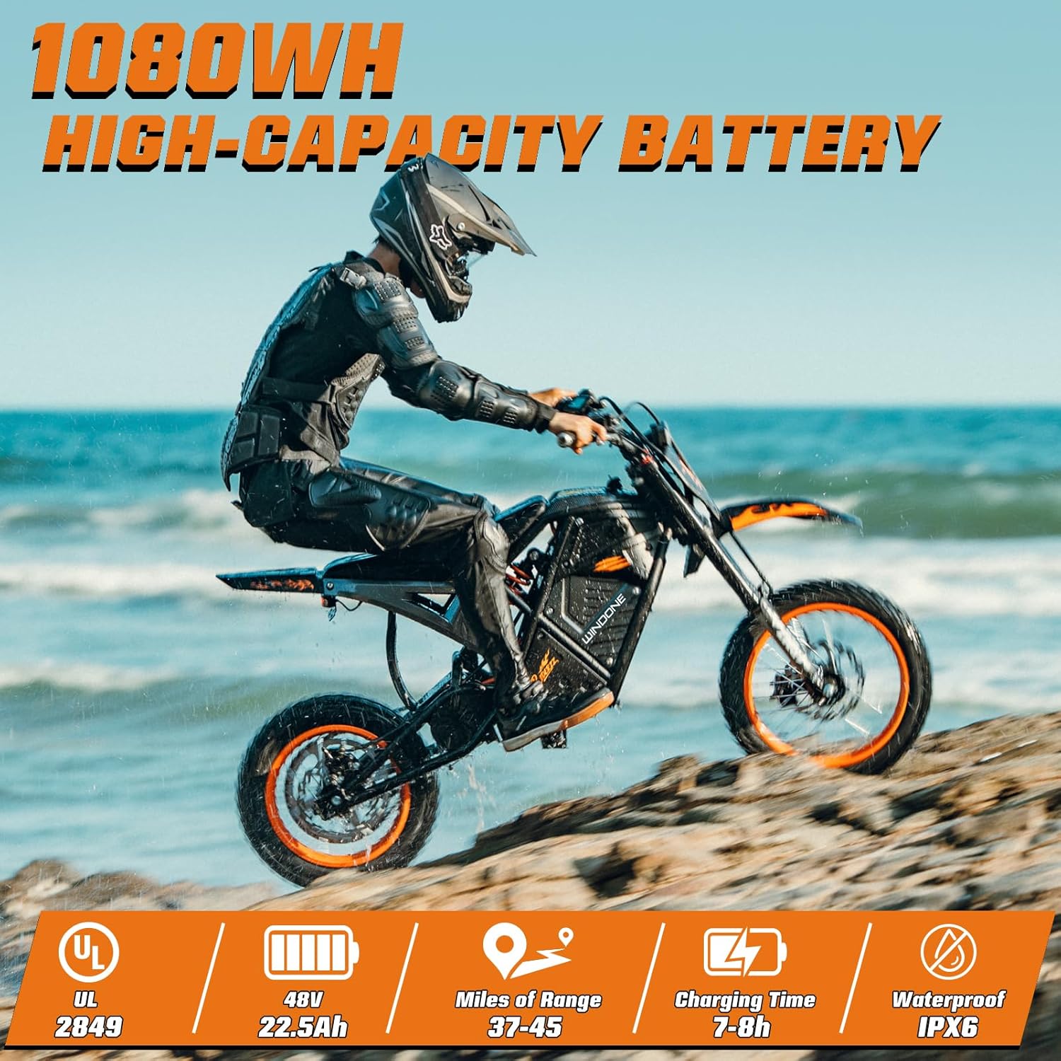 Windone RM7 Electric Dirt Bike for Teens Adults Age 13+, 2200W Peak Ebike, 48V 22.5Ah Up to 37MPH & 45-Mile Electric Motorcycle, 14"/12" Off-Road Tire E-Bike, Dual Hydraulic Brakes, Full Suspension